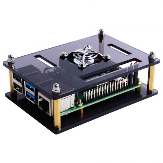 52Pi Dark Brown / Clear Acrylic Case with Cooling Fan for Raspberry Pi 4B / 3B+ / 3B