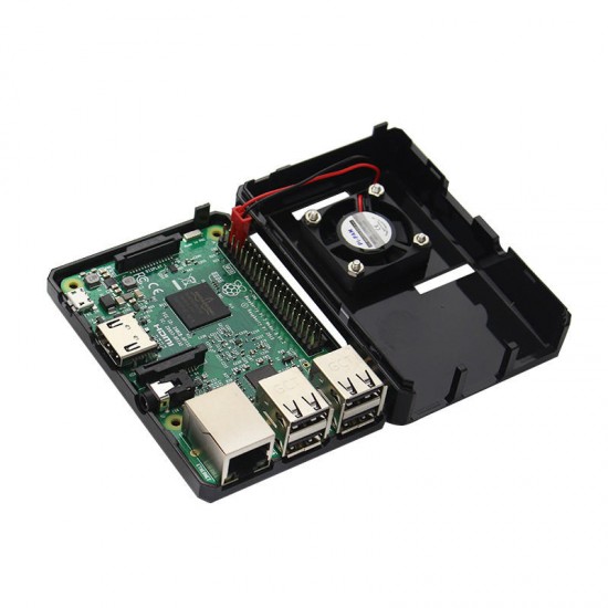 Black ABS Case With Fan Hole + CPU Cooling Fan For Raspberry Pi 3/2