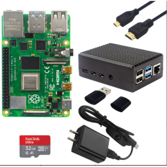 2GB RAM Raspberry Pi 4B MotherBoard + Metal Protective Case + Split Style Power Supply + Micro HDMI DIY Kit