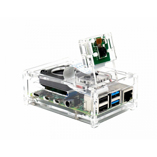 Transparent Acrylic Case with Cooling Fan Set Compatible 3.5 inch Screen & Camera for Raspberry Pi 4B