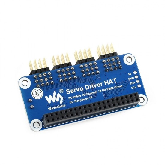 Servo Driver HAT B Type with 16 Channel 12bit I2C Interface Right Angle Pinheader for Raspberry Pi