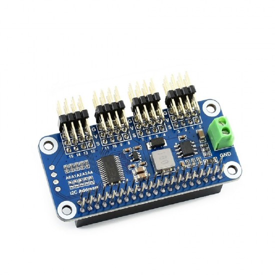 Servo Driver HAT B Type with 16 Channel 12bit I2C Interface Right Angle Pinheader for Raspberry Pi