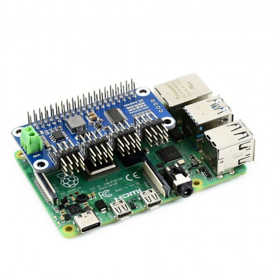 Servo Driver HAT B Type with 16 Channel 12bit I2C Interface Right Angle Pinheader for Raspberry Pi