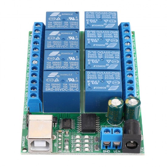 2 in 1 DC 5V 8Channel USB Serial Port Relay Module UART RS232 TTL Switch Board CH340 for Windows Linux MAX OS