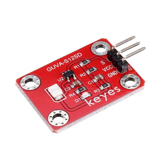 GUVA-S12SD 3528 Ultraviolet Sensor(Pad hole) with Pin Header Module Analog Signal 240-370nm