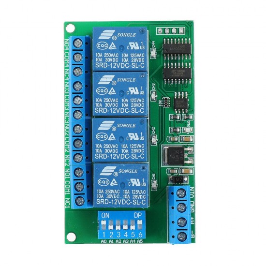 4 Channel RS485 Relay Module Modbus RTU AT Command Remote Control Switch for PLC PTZ Smart Home Security DC 12V