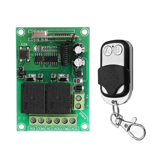 433MHz 12V 2CH 2 Channel Wireless Remote Control Switch + 2 Button Transmitter Learning Code Jog Self-locking Interlock