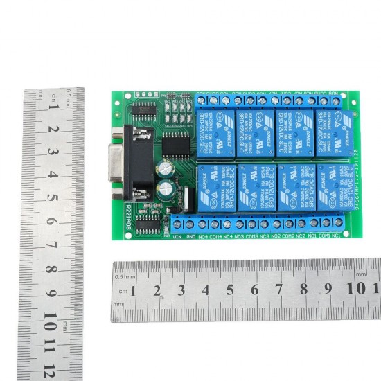 R221A08 8CH Serial Port Relay Module DB9 UART RS232 Remote Control Switch 12V DC for Smart Home