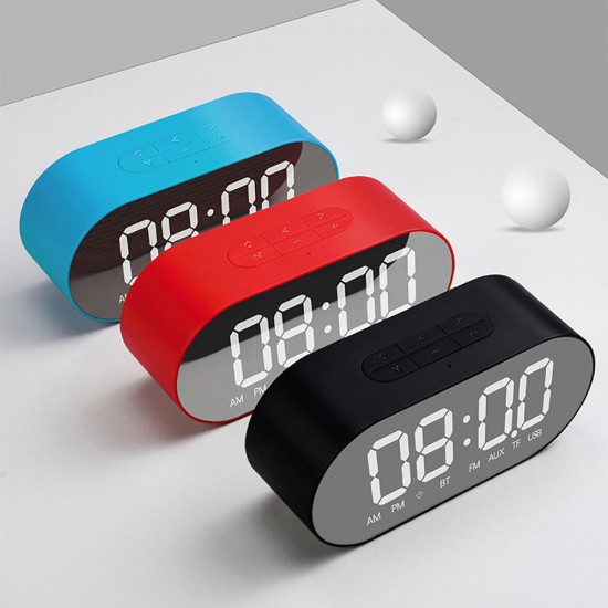 P1 Portable Wireless bluetooth Speaker LED Display Mirror Alarm Clock Subwoofer with Mic