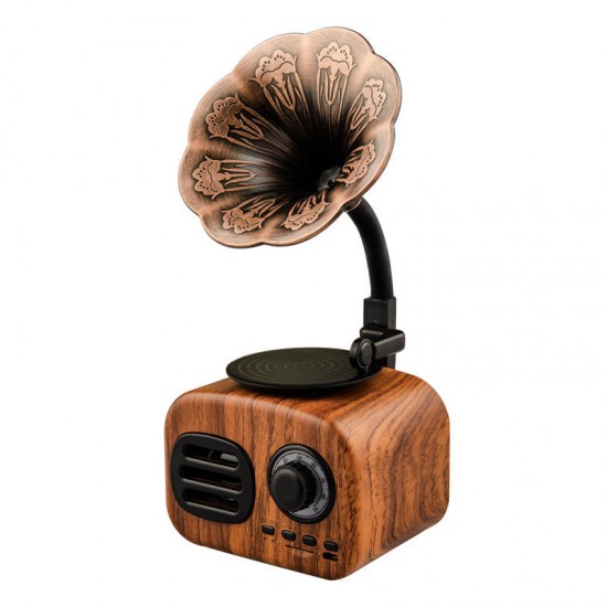 FT-BT05 Mini Portable Retro bluetooth Wooden Speaker Wireless Gramophone Handsfree Speaker With TF Slot FM Radio