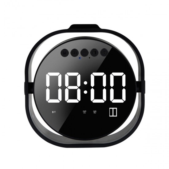 LED Display Dual Alarm Clock Dual Units Wireless bluetooth Bass Speaker FM Radio USB Port Mirror Speaker with Mic