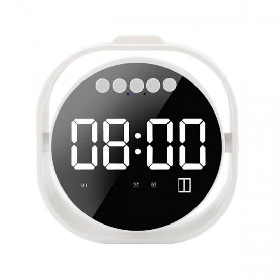 LED Display Dual Alarm Clock Dual Units Wireless bluetooth Bass Speaker FM Radio USB Port Mirror Speaker with Mic