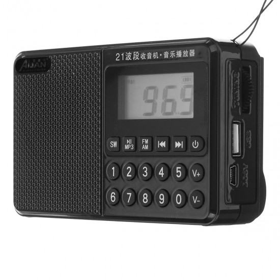 Portable FM AM SW Full Band Dual Antenna Radio U Disk TF Card MP3 Music Player