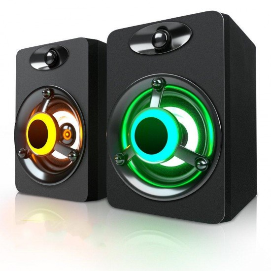 V-188 Colorful LED Light 2.0 Computer Speaker Bass Stereo Dual Speakers for Phone PC Laptop