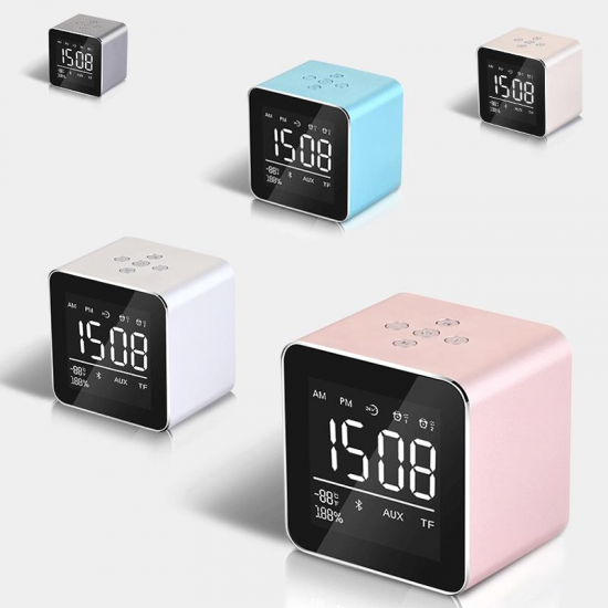 V9 Mini Wireless bluetooth Speaker LED Mirror Alarm Clock FM Radio Stereo Bass Speaker