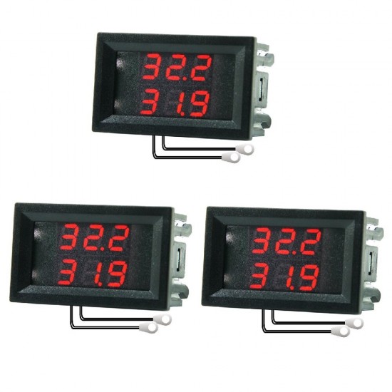 3Pcs DC 4-28V 5V 12V 0.28 inch 0.28 inch LED Display Dual Red Digital Temperature Sensor Thermometer with NTC Probe Cable