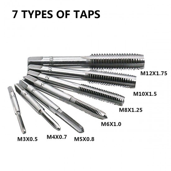 40Pcs Metric Tap Wrench and Die Pro Set M3-M12 Nut Bolt Alloy Metal Hand Tools