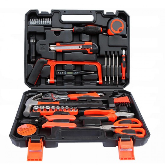 HB New 45 Pcs Household Hand Tool Set Wood Working Tools Plastic Toolbox Storage Case Hand Tool Set G eneral Tools Kit