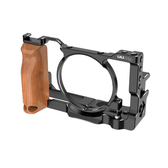 C-RX100 VII Vlog Cage Protective Frame Case Stabilizer Rig with Wood Hand Grip for Sony RX100 VI/VII M6/M7 Camera