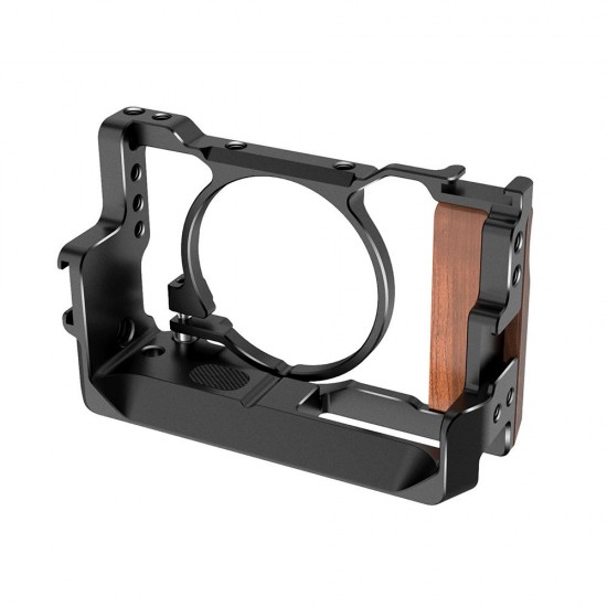 C-RX100 VII Vlog Cage Protective Frame Case Stabilizer Rig with Wood Hand Grip for Sony RX100 VI/VII M6/M7 Camera