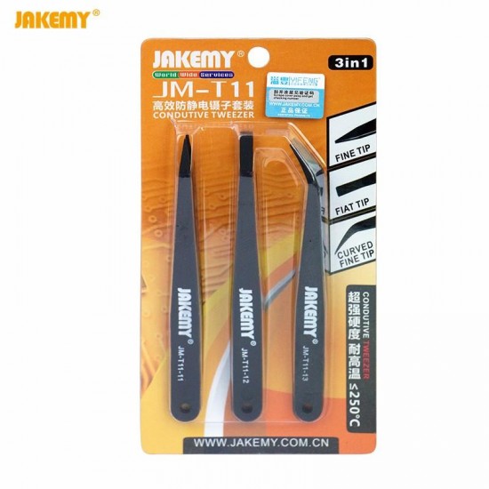 JM-T11 3pcs Anti-static Tweezers Set Triad Fix Repair Tool Kit for iPhone Smartphone Tablets Electronic Components