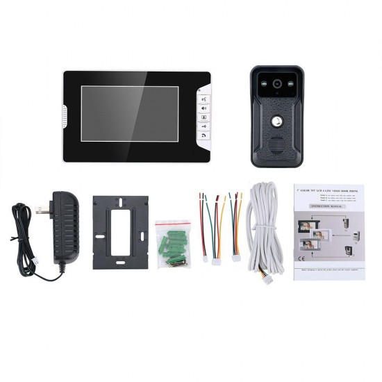 7 Inch Video Door Phone Doorbell Intercom Kit 1Camera 1 Monitor Night Vision with 700TVL Camera