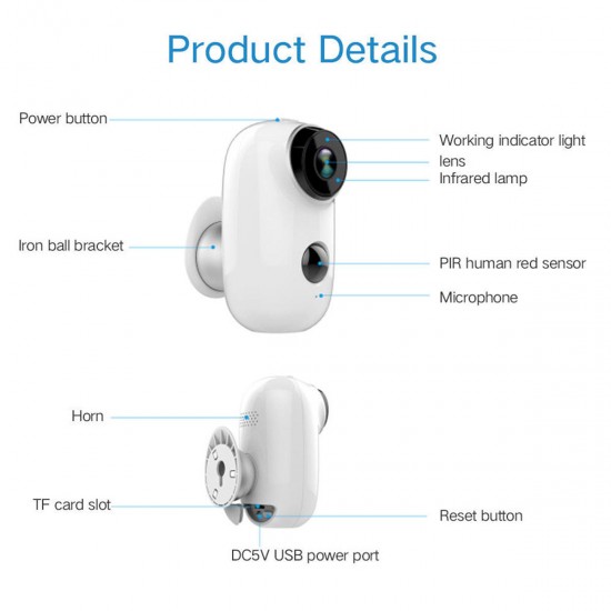 Wifi 1080P IP Camera Home Security P2P PIR Camera Waterproof 6000mAh Battery Night Vision