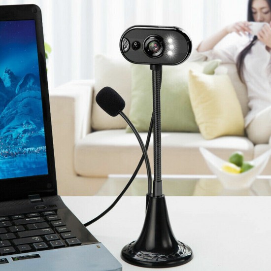 USB HD Webcam Camera with Mic Night Vision for Computer PC Laptop Home Office