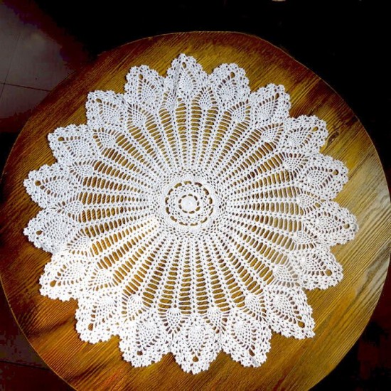 32'' Hand Crochet Round Tablecloth Runner Topper Restaurant Decoration Victorian White Cotton