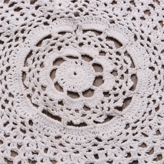 32'' Hand Crochet Round Tablecloth Runner Topper Restaurant Decoration Victorian White Cotton