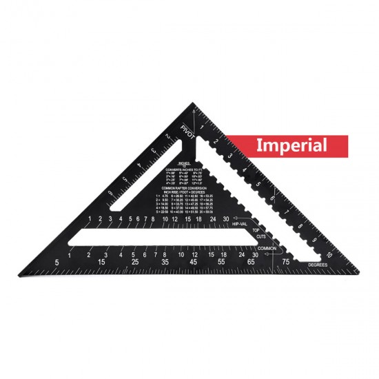 7''12'' Die-cast Aluminum Triangle Ruler Metric Imperial Meter Square Protractor Ruler Tools