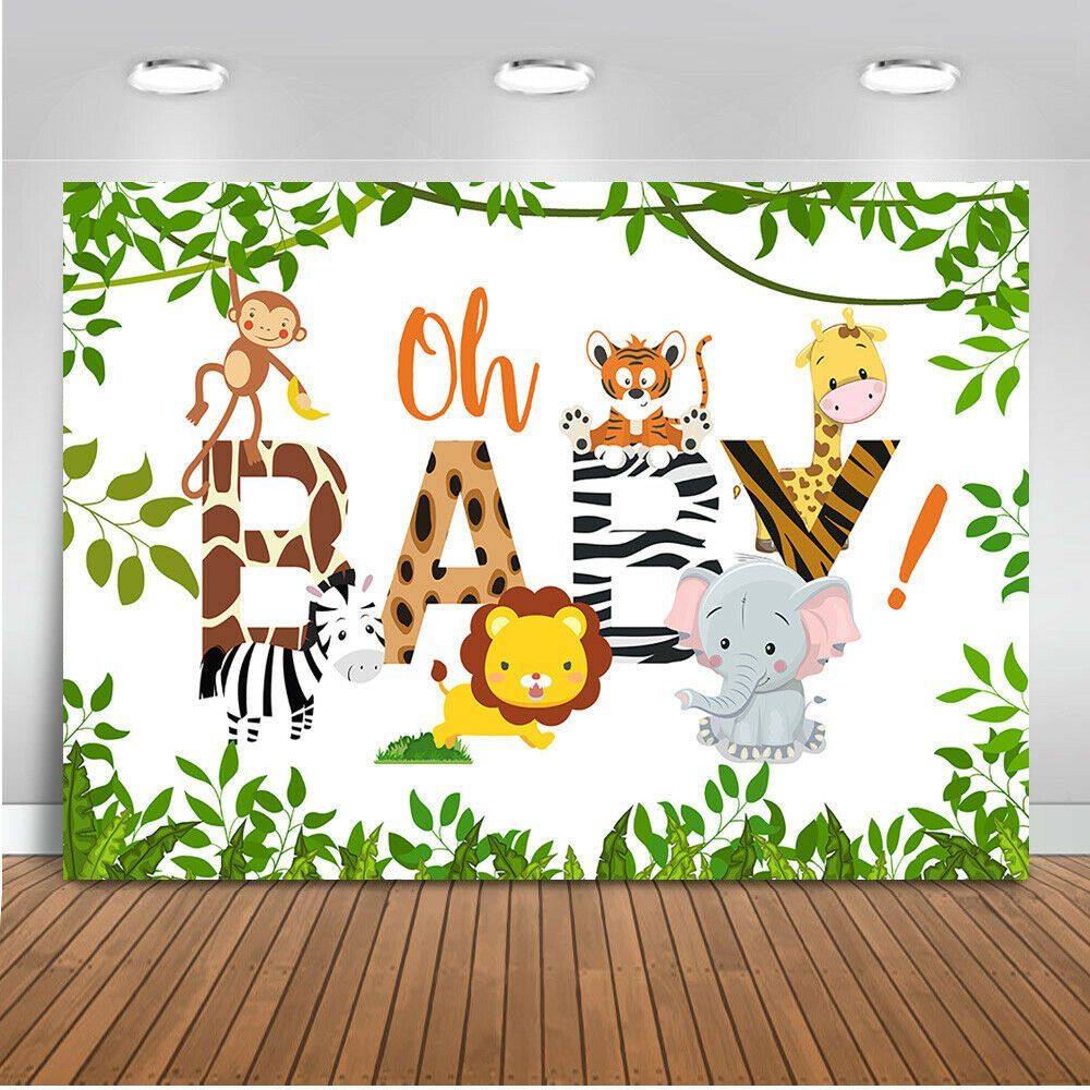 3x5FT-5x7FT-Vinyl-Oh-Baby-Elephant-Monkey-Giraffe-Tiger-Photography-Backdrop-Background-Studio-Prop-1556666