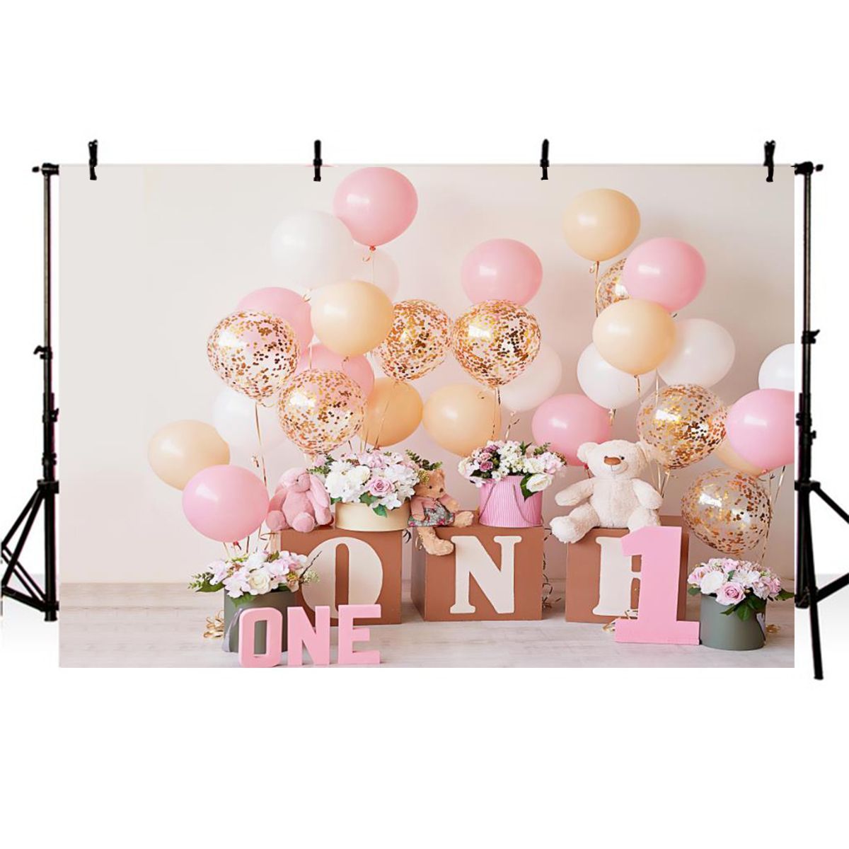 5x3FT-7x5FT-9x6FT-1st-Birthday-Pink-Balloon-Bear-Photography-Backdrop-Background-Studio-Prop-1618188