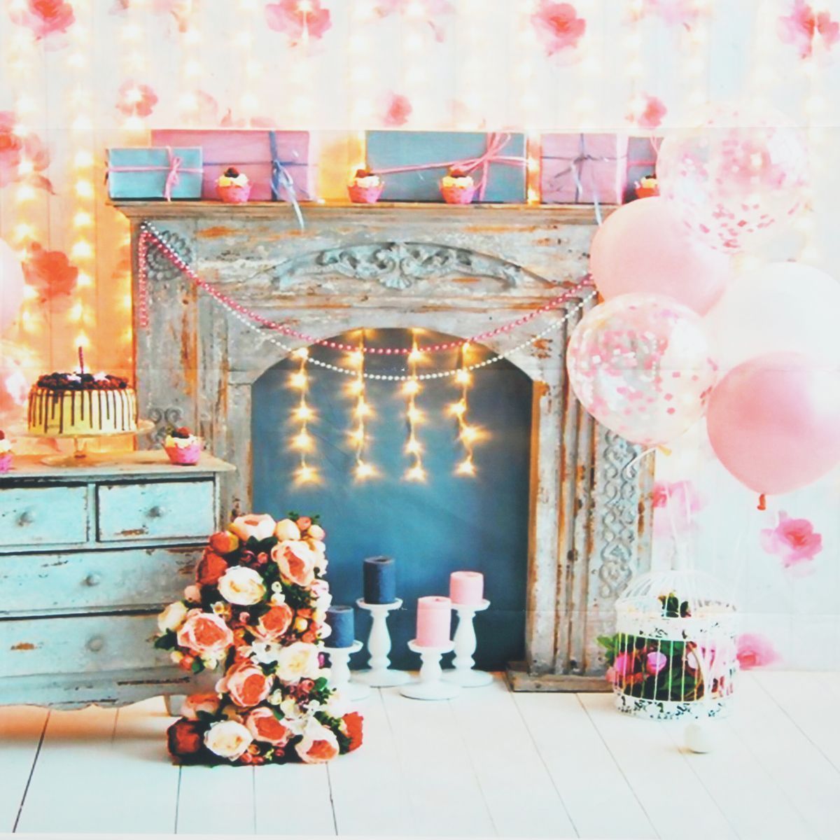 5x3ft-Pink-Balloon-Fireplace-Cabinet-Photography-Backdrop-Studio-Prop-Background-1338693