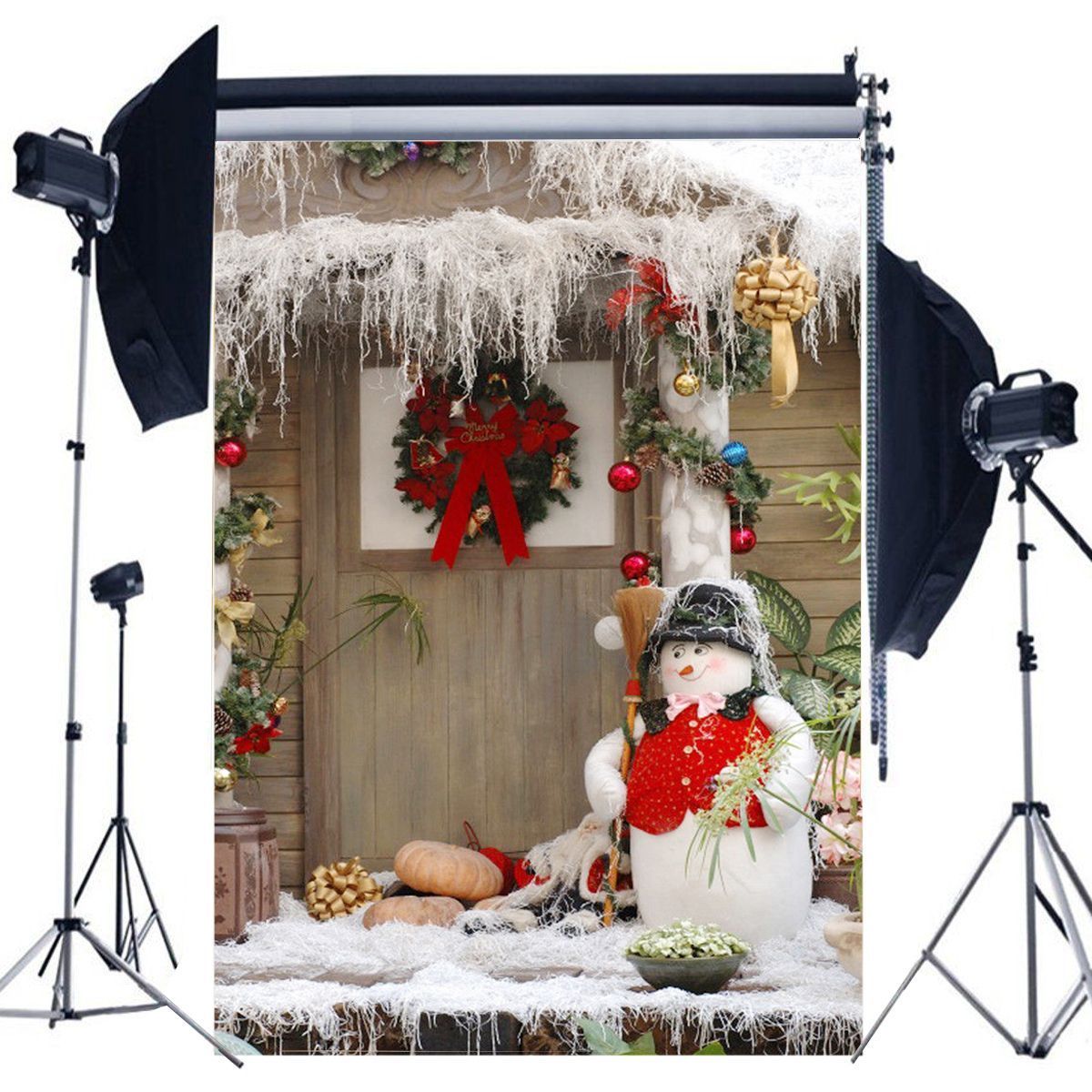 5x7FT-Christmas-Snowman-Wooden-Door-Wreath-Photography-Backdrop-Studio-Prop-Background-1392172