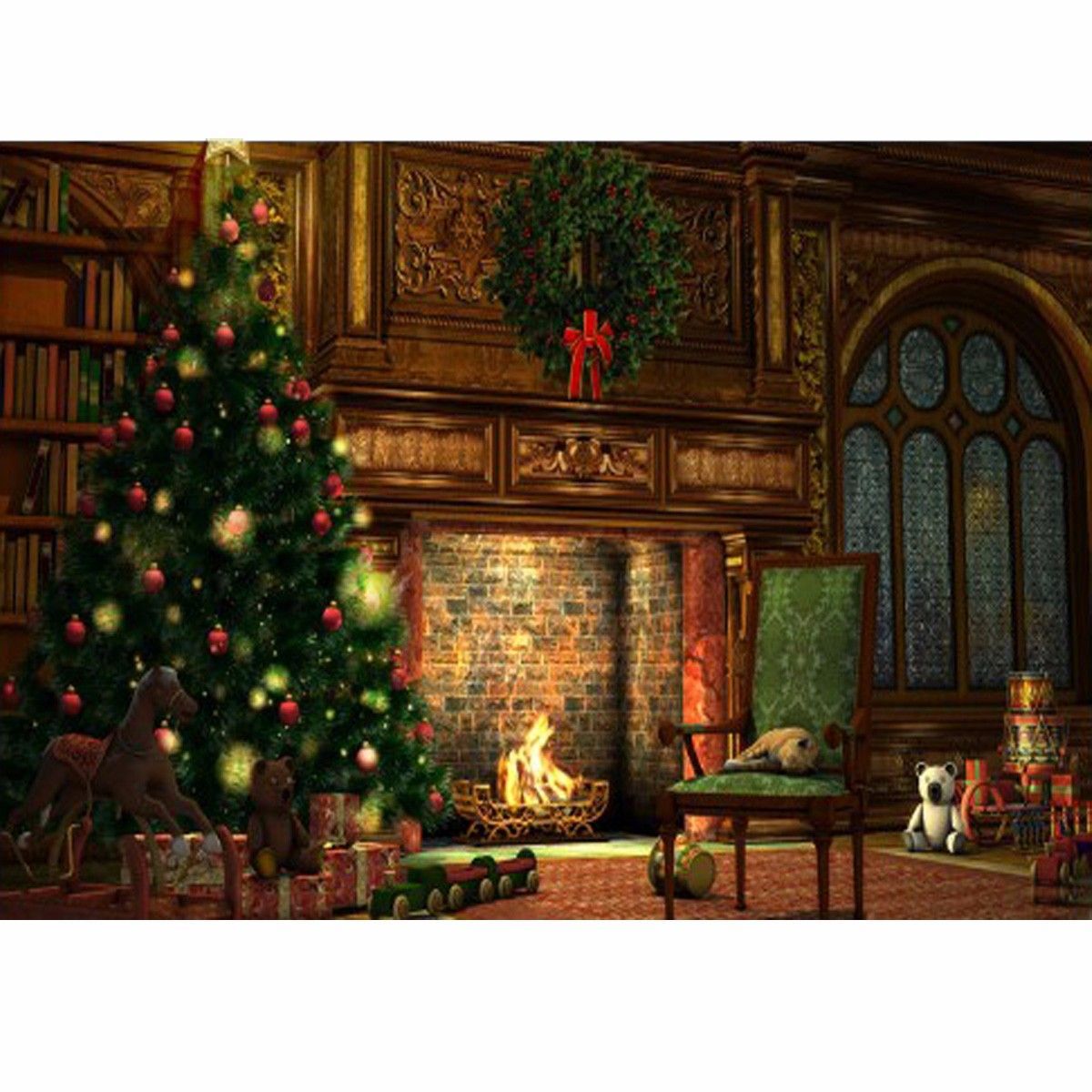 5x7FT-Christmas-Tree-Fireplace-Window-Photography-Backdrop-Background-Studio-Prop-1385897