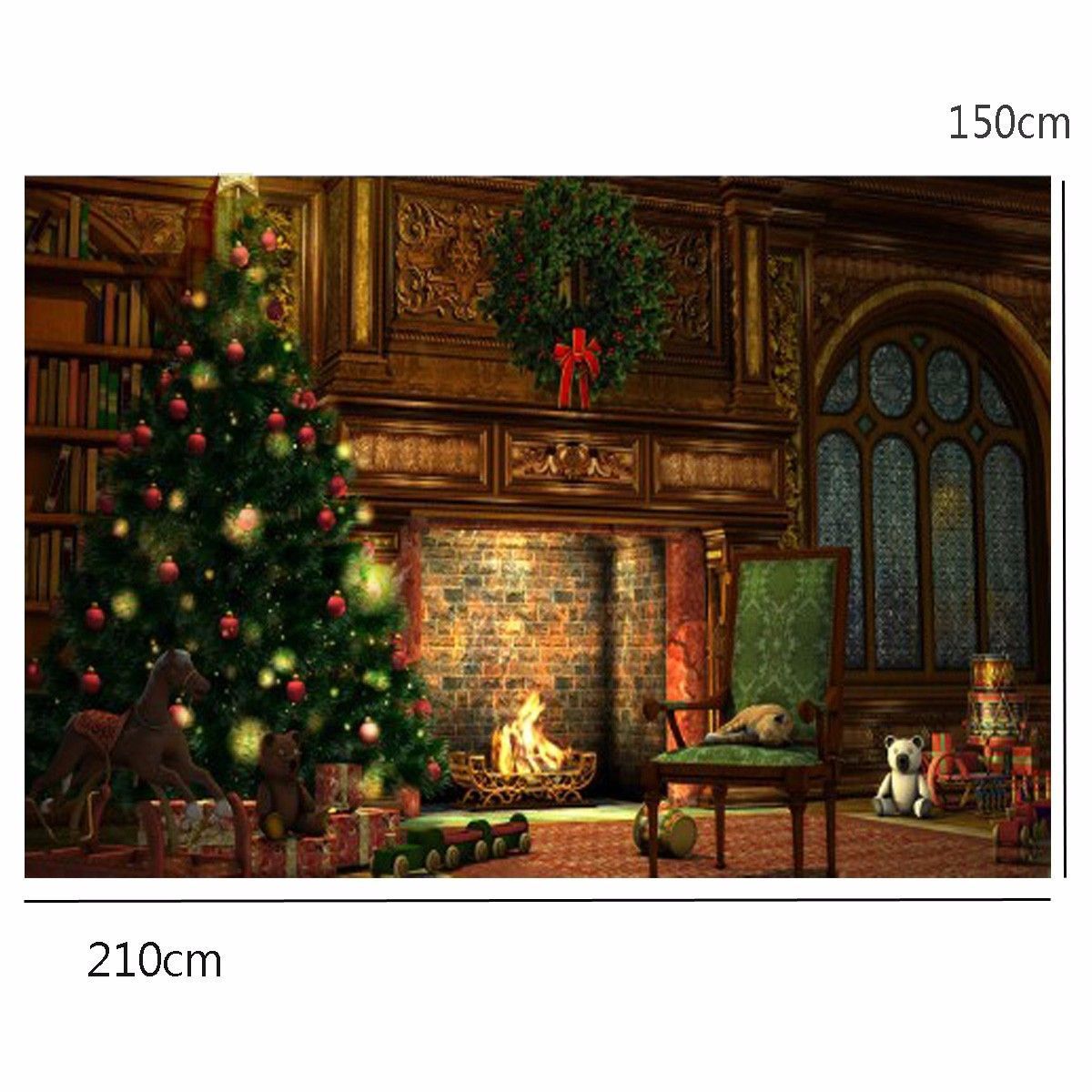 5x7FT-Christmas-Tree-Fireplace-Window-Photography-Backdrop-Background-Studio-Prop-1385897