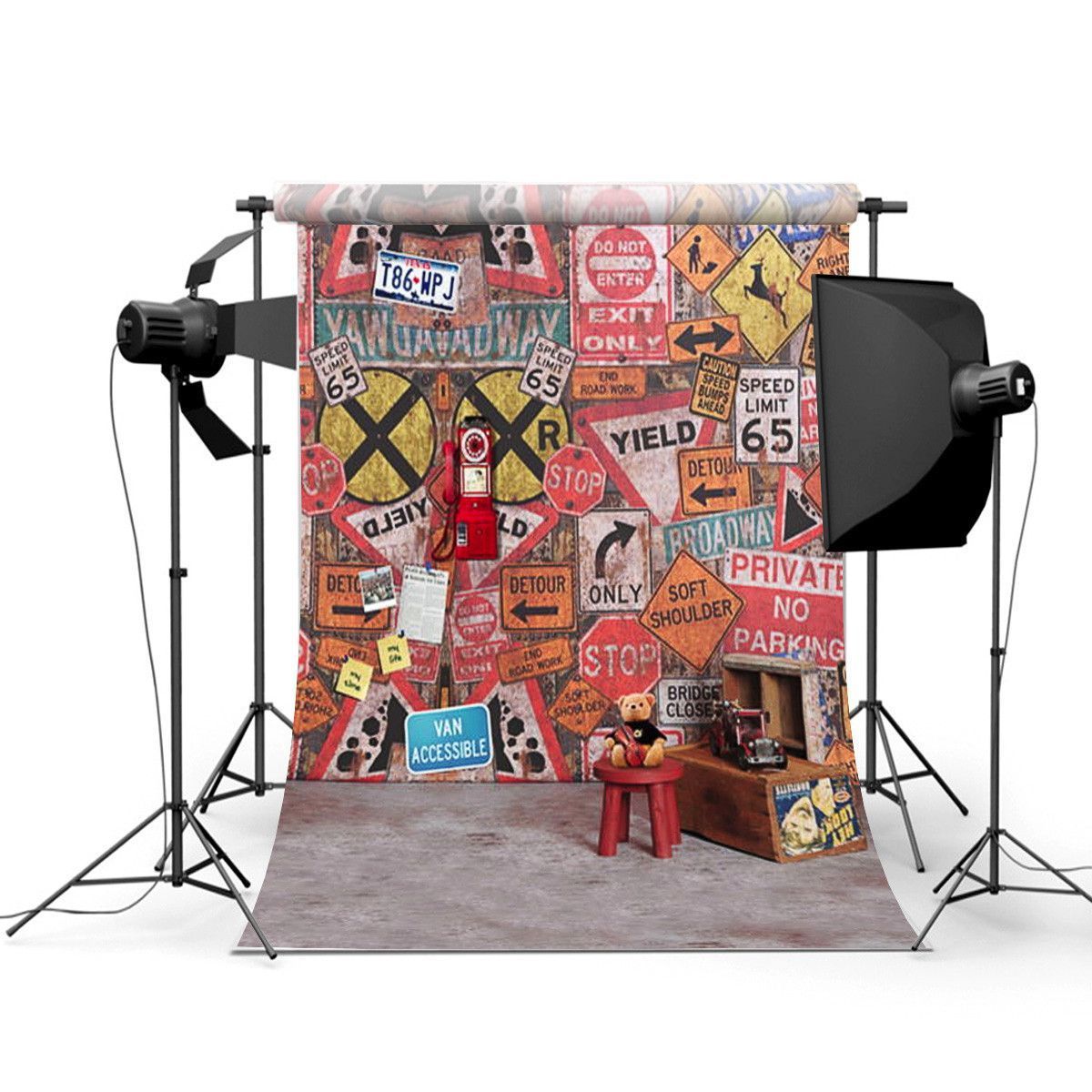 5x7FT-Vinyl-Graffiti-Wall-Phone-Bear-Photography-Backdrop-Background-Studio-Prop-1419827