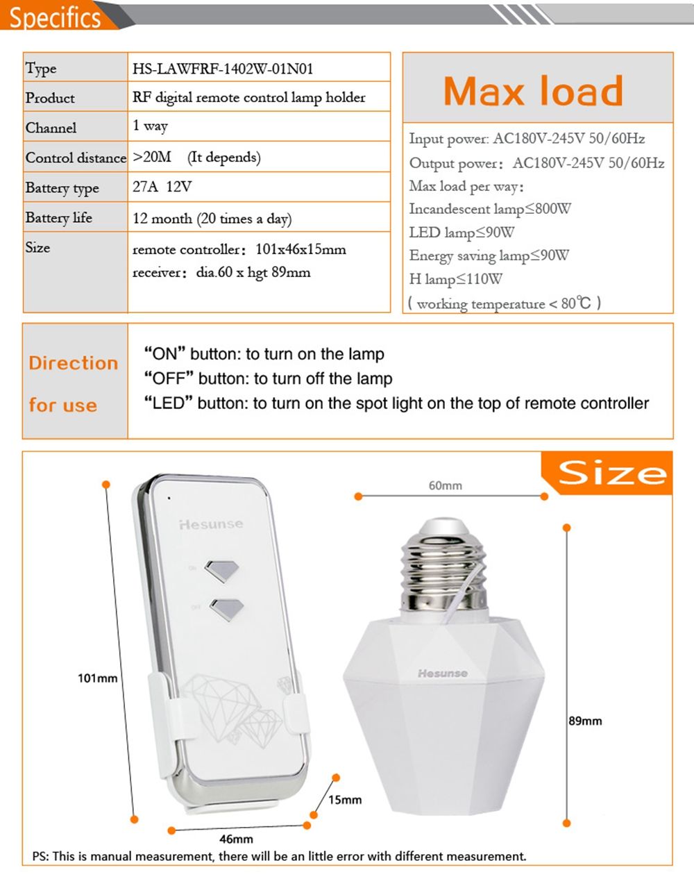 Hesunse-E27-Lamp-Holder-Wireless-Remote-Control-Bulb-Adapter-One-Way-Light-Socket-AC220V-1730514