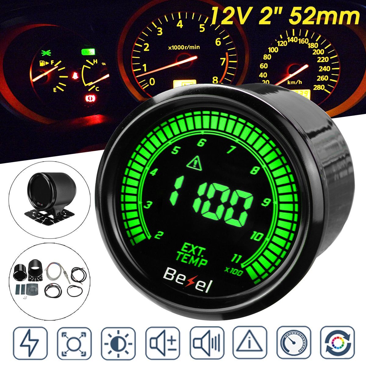 EVO-2quot-52mm-Exhaust-Gas-Temp-Temperature-Gauge-Meter-Digital-LED-Display-wSensor-1612115