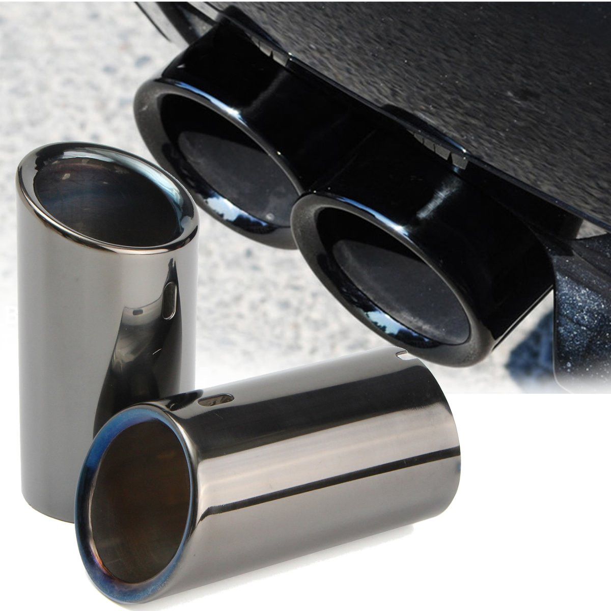 2-X-Tail-Muffer-Exhaust-Tip-Pipe-Titanium-Black-For-BMW-E90-E92-325-328i-3-Series-1203896