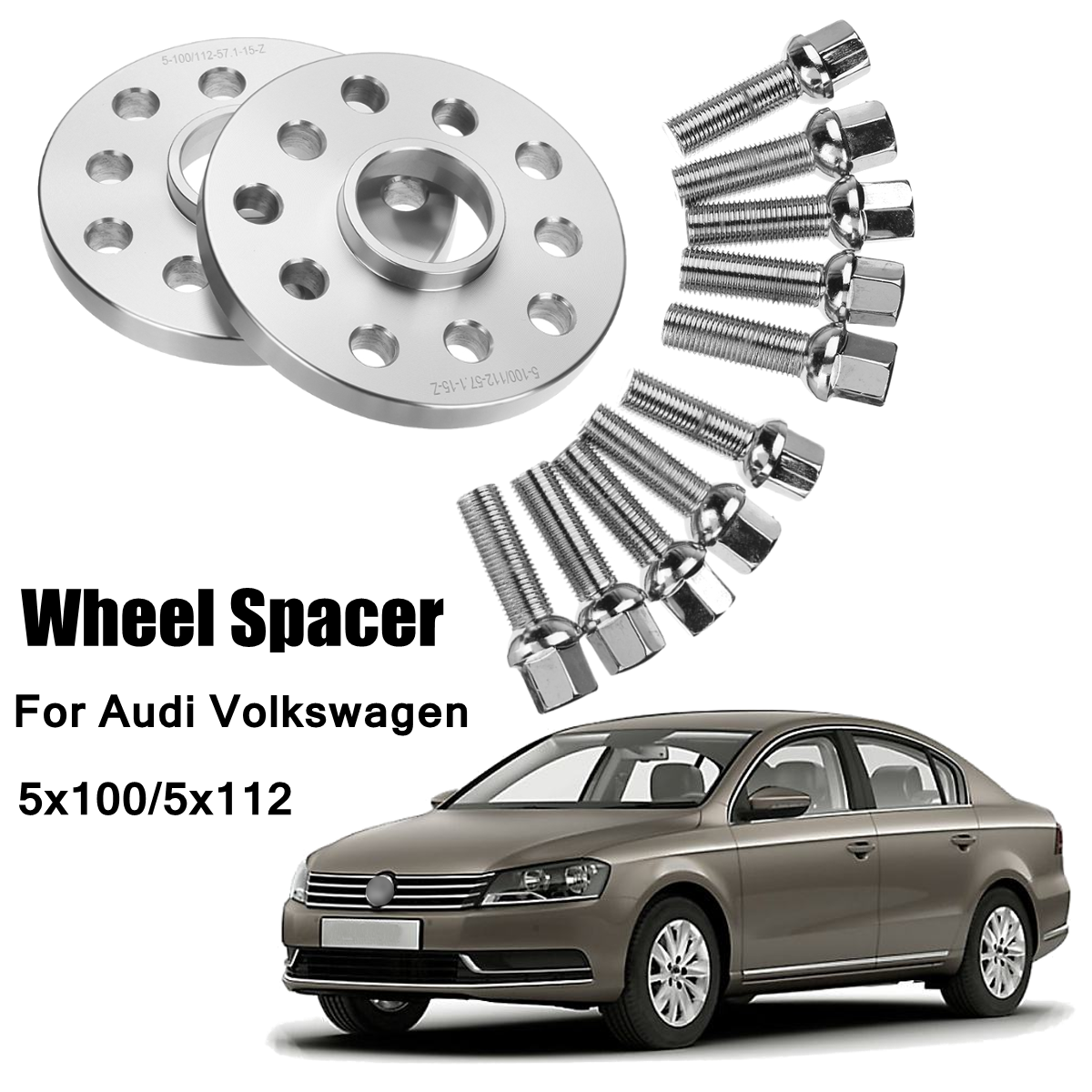 2x-Alloy-Hubcentric-Wheel-Spacer-Shims-5x100112-571-15mm-Bolt-For-VW-Volkswagen-1512406