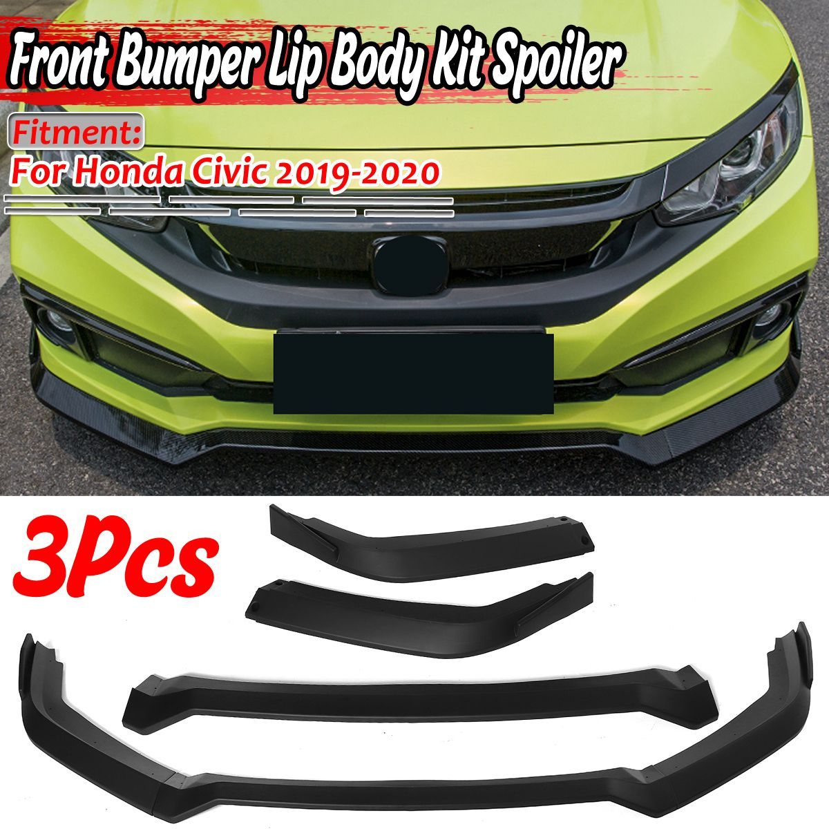 Matte-Black-Front-Bumper-Lip-Body-Spoiler-Kit-For-Honda-Civic-2019-2020-1709080