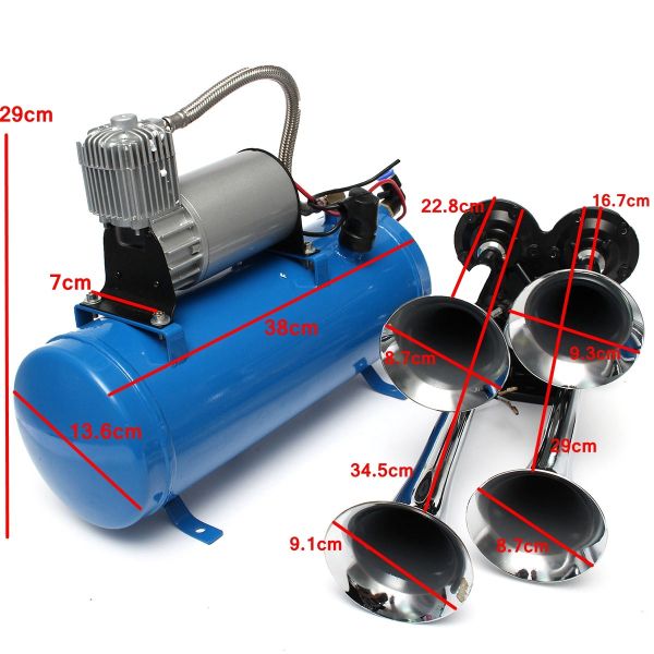 12V24V-120-PSI-4-Air-Train-Chrome-Horn-Trumpet-Vehicle-Blue-Compressor-Tubing-1123622