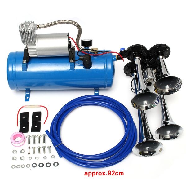 12V24V-120-PSI-4-Air-Train-Chrome-Horn-Trumpet-Vehicle-Blue-Compressor-Tubing-1123622