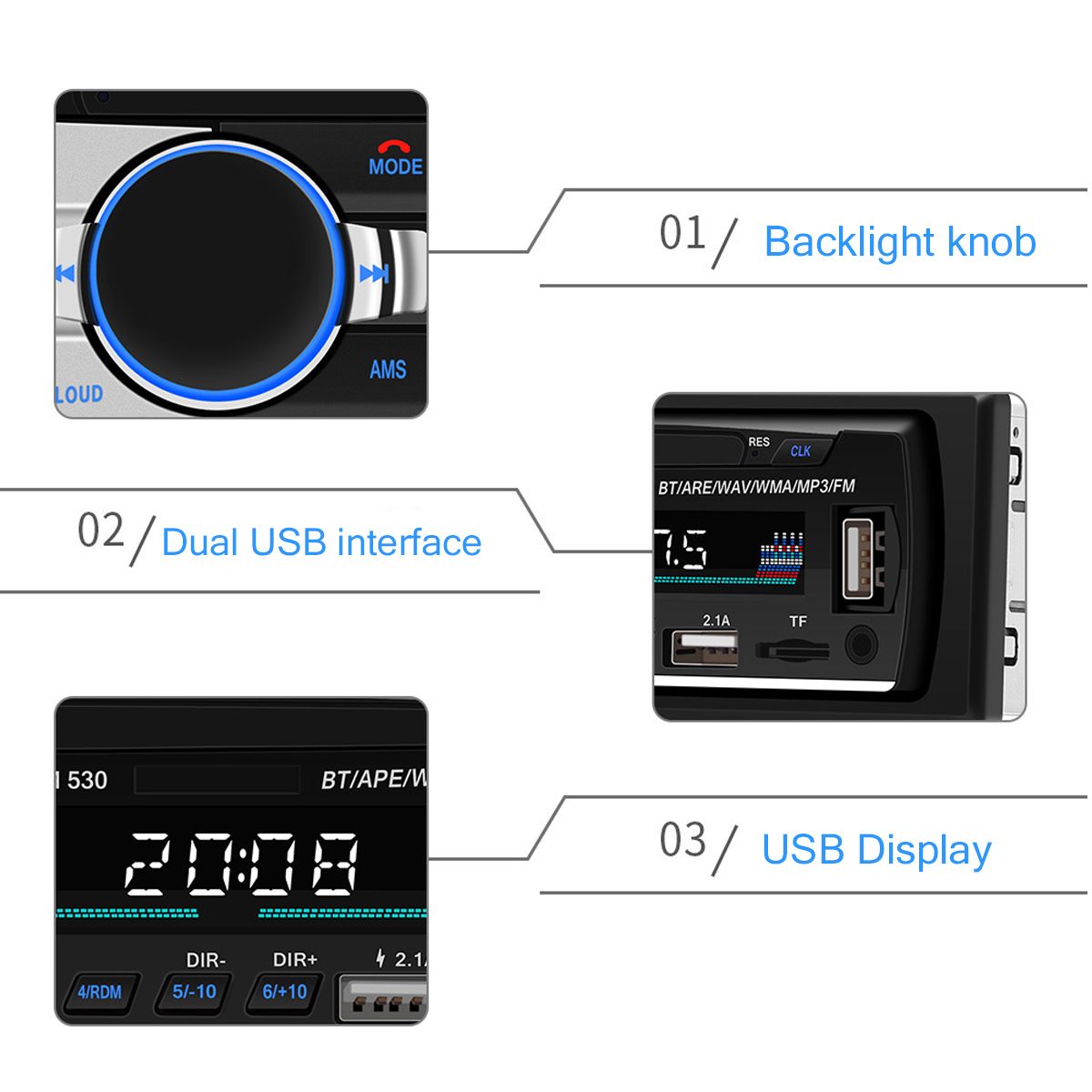 SWM-530-Car-Radio-Stereo-MP3-Player-bluetooth-Hands-free-Dual-USB-AUX-TF-SD-FM-RCA-1622057