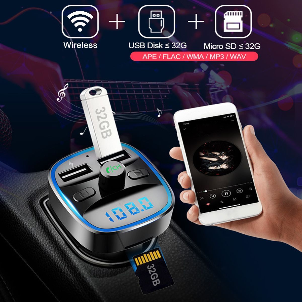 Wireless-bluetooth-50-FM-Transmitter-MP3-Radio-Adapter-Car-Fast-USB-Charger-1767944