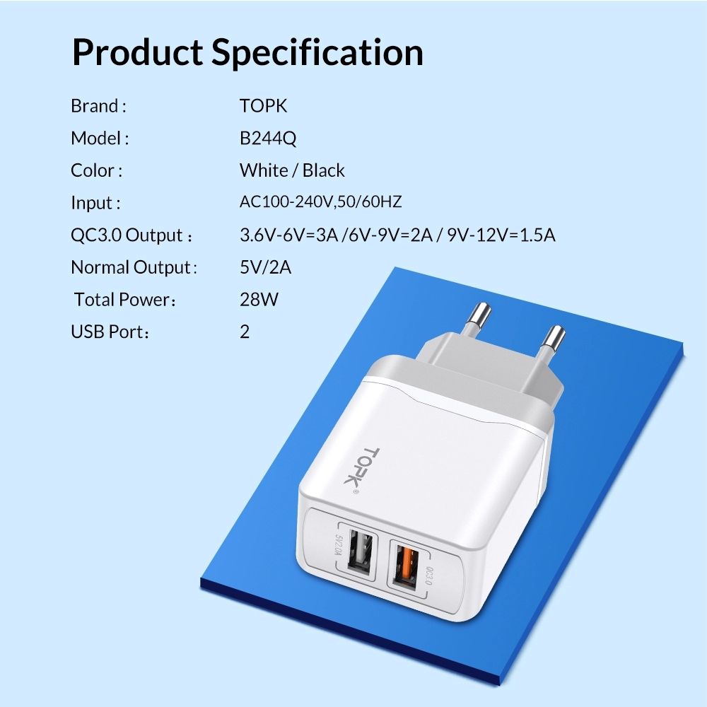 TOPK-3A-QC-30-Quick-Charging-Dual-USB-Ports-EU-Charger-Adapter-For-iPhone-X-XS-Oneplus-Pocophone-HUA-1534189