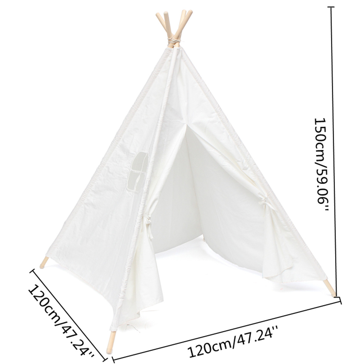 120x120x150cm-White-Canvas-Kids-Teepee-Children-Home-Game-Toy-Play-Tent-Cubby-1352995