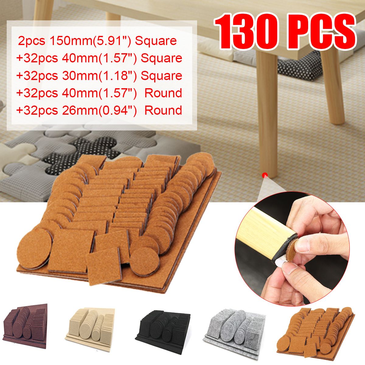 130Pcs-Adhesive-Felt-Furniture-Pads-Chair-Leg-Floor-Protect-Round-Square-Pad-1664274